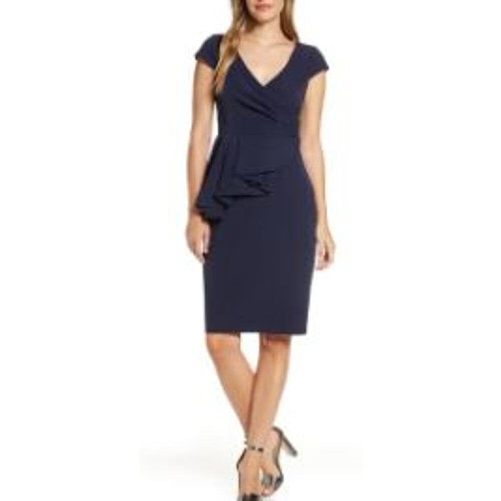 NWT ELIZA J Draped Panel Short Sleeve Dress In Navy Cocktail Size 8